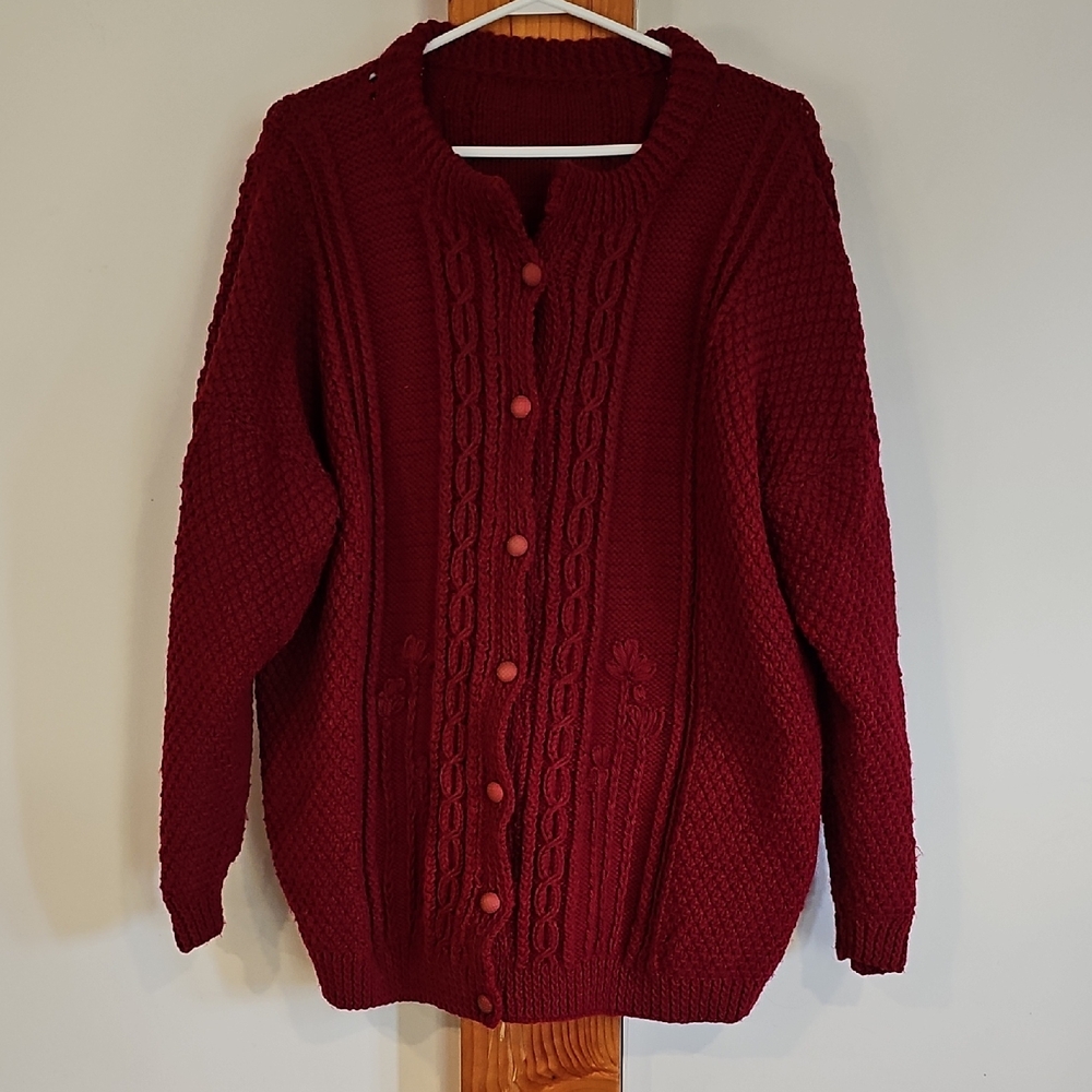 Men's Red Cable Knit Sweater - Size XL